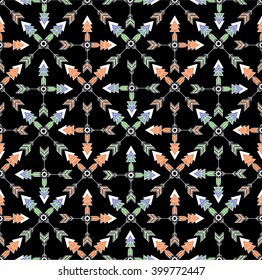 Tribal patterns with line, arrow, feathers, decorative elements, geometric symbols Aztec style. Boho pattern, tribal logo, hipster shapes.