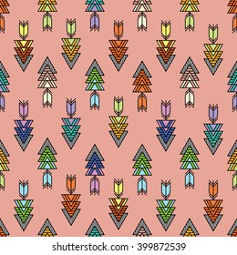 Tribal patterns with line, arrow, feathers, decorative elements, geometric symbols Aztec style. Boho pattern, tribal logo, hipster shapes.