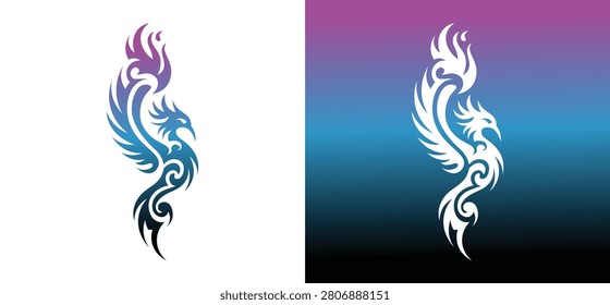 Tribal phoenix bird logo vector. Elegant abstract fire bird emblem for gaming, tattoo studios, esports, fashion brands, luxury identity, and premium creative branding.