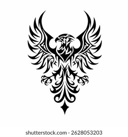 Tribal Phoenix Bird with Outspread Wings - Tattoo Design
