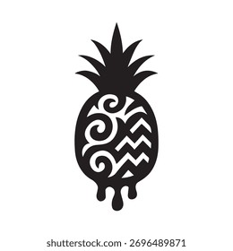 Silhueta de abacaxi tribal com efeito de gotejamento - Ícone de fruta tropical vetor mínimo