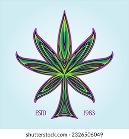 Tribal pinstripe cannabis leaf ornament intricate illustrations vector illustrations for your work logo, merchandise t-shirt, stickers and label designs, poster, greeting cards advertising business 