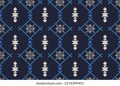 Tribal Pixel Art Blue Geometry Design