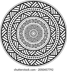 Tribal Polynesian mandala design, geometric Hawaiian tattoo style pattern vector ornament in black and white.