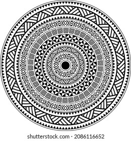 Tribal Polynesisches Mandala-Design, geometrisches hawaiianisches Tätowiermuster Vektorschmuck in Schwarz-Weiß. Circle Design