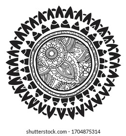 Tribal polynesian mandala flower, dark tattoo style floral circle