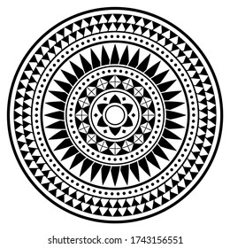 Tribal Polynesian mandala vector design, geometric Hawaiian tattoo style pattern in black and white. Boho mandala illustration, hippie monochrome design inspired by traditional art from Polynesia
