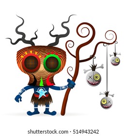 Tribal priest shaman to predict the future, vector illustration.