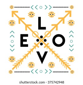 Tribal print with LOVE text in vector