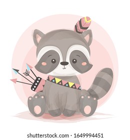 tribal raccoon illustration. animal clipart for scrapbooking and decoration.