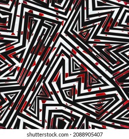 Tribal red color geometric seamless pattern.