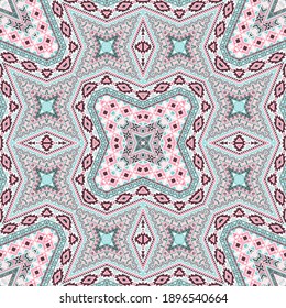 Diseño gráfico de patrones tribales repetidos. Fondo geométrico vintage. Huella de bufanda de estilo étnico. Motivos de trabajo en mosaico al estilo tribal.