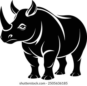 Tribal Rhino Vector Insignia Bold Black Silhouette Symbol.