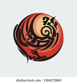 Tribal Rooster Chinese New Year Black and White Tattoo Symbol. Vector illustration