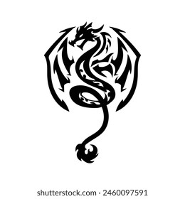 tribal round dragon tattoo design with long tail down vector graphic illustration