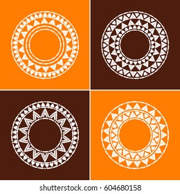 Tribal Round Frames Collection Vector. African, Mexican, Peruvian Or Aztec Sun Decorative Elements. Black Contour Unique Design For Tribes Logos, Badge, Labels Or Boho Tattoo.