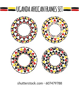 Tribal round frames collection vector. African Uganda sunny ethnic decorative elements set. Unique design for safari logos, Africa products badge, labels or tattoo.