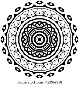 Tribal round ornament with decorative elements. Vector ethnic design