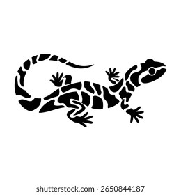 Tribal Salamander Vector Silhouette – Black and White Reptile Illustration – Lizard, Geometric Tattoo, Wildlife, Exotic Amphibian, Nature Symbol, and Animal Graphic Design