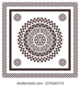 Tribal scarf bandana pattern. Polynesian Maori style design for woman hijab, boho carpet, bandana, neckwear, batik, rug, shawl, pillow case. square pattern