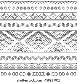 Tribal seamless Aztec stroke black pattern on white 