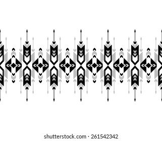 Tribal seamless black grey and white geometric border pattern.