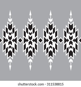 Tribal seamless black, grey, white geometric border pattern.