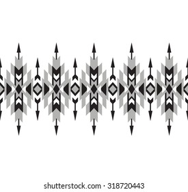 Tribal seamless  black, grey, white geometric border pattern.