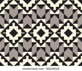 Tribal seamless black white grey geometric pattern.