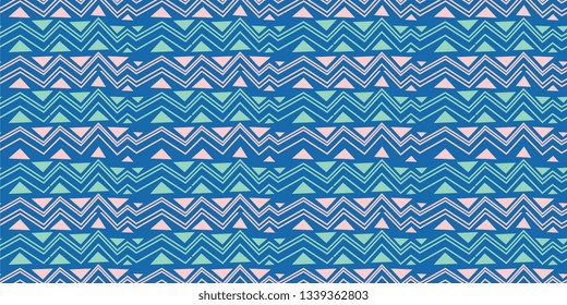 Tribal seamless chevron triangle pattern. African print decorative traditional vintage. Colorful abstract background. Hand drawn vector illustration trendy for women fashion textile.