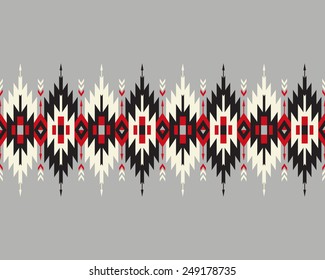 Tribal seamless colorful geometric border with indian arrows.