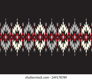 Tribal seamless colorful geometric border with indian arrows.