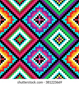 Tribal seamless colorful geometric pattern.