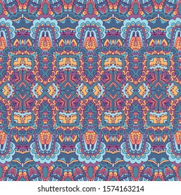 Tribal seamless colorful geometric shapes pattern. Ethnic striped vector texture for fabric textile.Traditional ornamental motifs.
