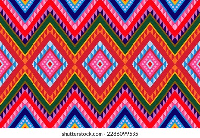 Tribal seamless design pattern with colorful appliqués. For wallpaper, clothing, wrapping, batik, fabric, vector illustration. Embroidery style.