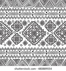 Tribal seamless geometric pattern, traditional ethnic motifs in folk style, texture, background.