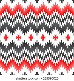 Tribal seamless grey black white red geometric pattern.