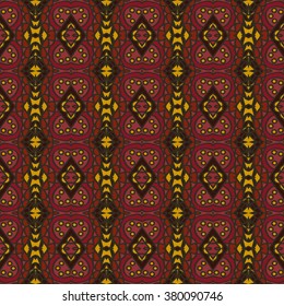 Tribal seamless ornamental pattern in deep dark colors. Ornamental textures for wallpapers or background.