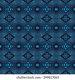 Tribal seamless ornamental pattern in deep dark colors. Ornamental textures for wallpapers or background.