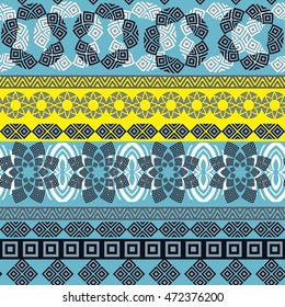 Tribal seamless pattern. Abstract background with ethnic ornament. Seamless background with different geometric shapes. Vector illustration
