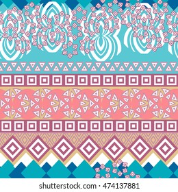 Tribal seamless pattern. Abstract background with ethnic ornament. Seamless background with different geometric shapes. Vector illustration