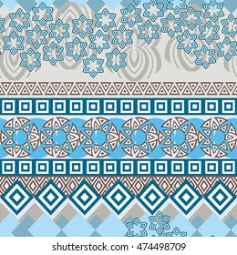 Tribal seamless pattern. Abstract background with ethnic ornament. Seamless background with different geometric shapes. Vector illustration