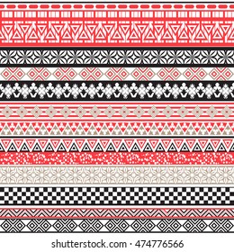 Tribal seamless pattern. Abstract background with ethnic ornament. Seamless background with different geometric shapes. Vector illustration