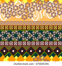 Tribal seamless pattern. Abstract background with ethnic ornament. Seamless background with different geometric shapes. Vector illustration