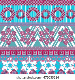 Tribal seamless pattern. Abstract background with ethnic ornament. Seamless background with different geometric shapes. Vector illustration