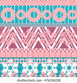 Tribal seamless pattern. Abstract background with ethnic ornament with different geometric shapes. Vector illustration