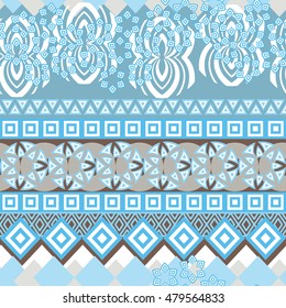 Tribal seamless pattern. Abstract background with ethnic ornament. Seamless background with different geometric shapes. Vector illustration