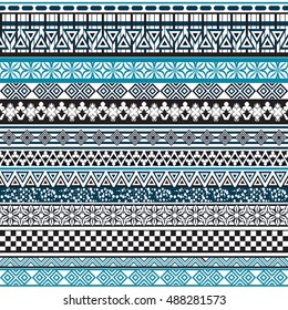 Tribal seamless pattern. Abstract background with ethnic ornament. Seamless background with different geometric shapes. Vector illustration