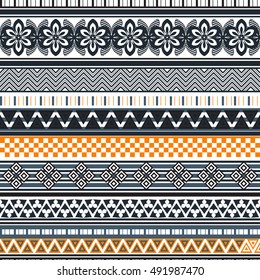 Tribal seamless pattern. Abstract background with ethnic ornament. Seamless background with different geometric shapes. Vector illustration