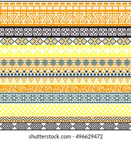 Tribal seamless pattern. Abstract background with ethnic ornament. Seamless background with different geometric shapes. Vector illustration